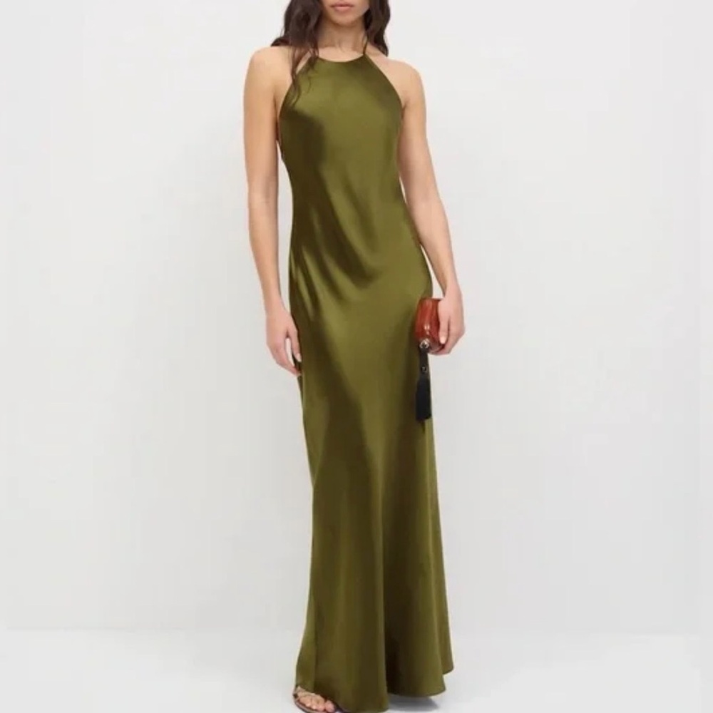 Reformation Jeany Silk Dress In Moss Garden, NWOT, NEVER WORN, NO FLAWS.